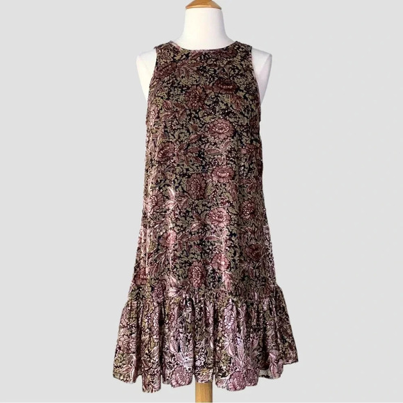 Erin Fetherston Velvet Burnout Dress Dark Floral Gothic Ruffle Whimsigoth Boho 4 - Picture 1 of 16